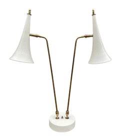 Mid Century Italian Modern Desk Lamp or Table Lamp in White & Brass by Stilnovo