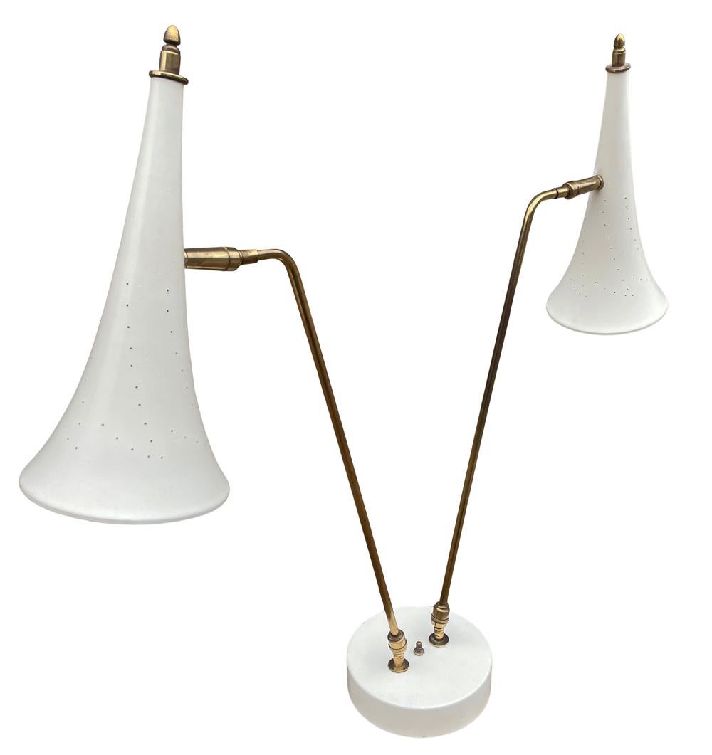 Mid Century Italian Modern Desk Lamp or Table Lamp in White & Brass by Stilnovo 2