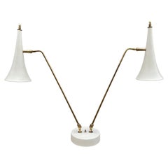 Mid Century Italian Modern Desk Lamp or Table Lamp in White & Brass by Stilnovo