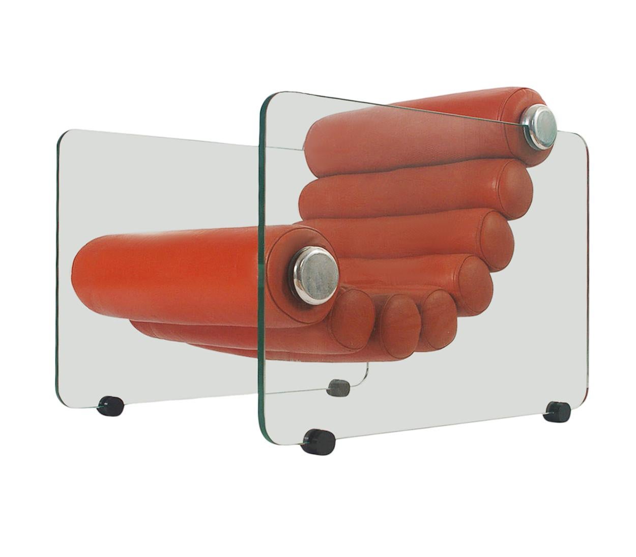 Moderne italienische Fabio Lenci-Loungesessel aus Glas und orangefarbenem Leder aus der Mitte des Jahrhunderts 6