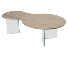 Mesa de Cocktail Flotante de Mármol Travertino de mediados del siglo XX