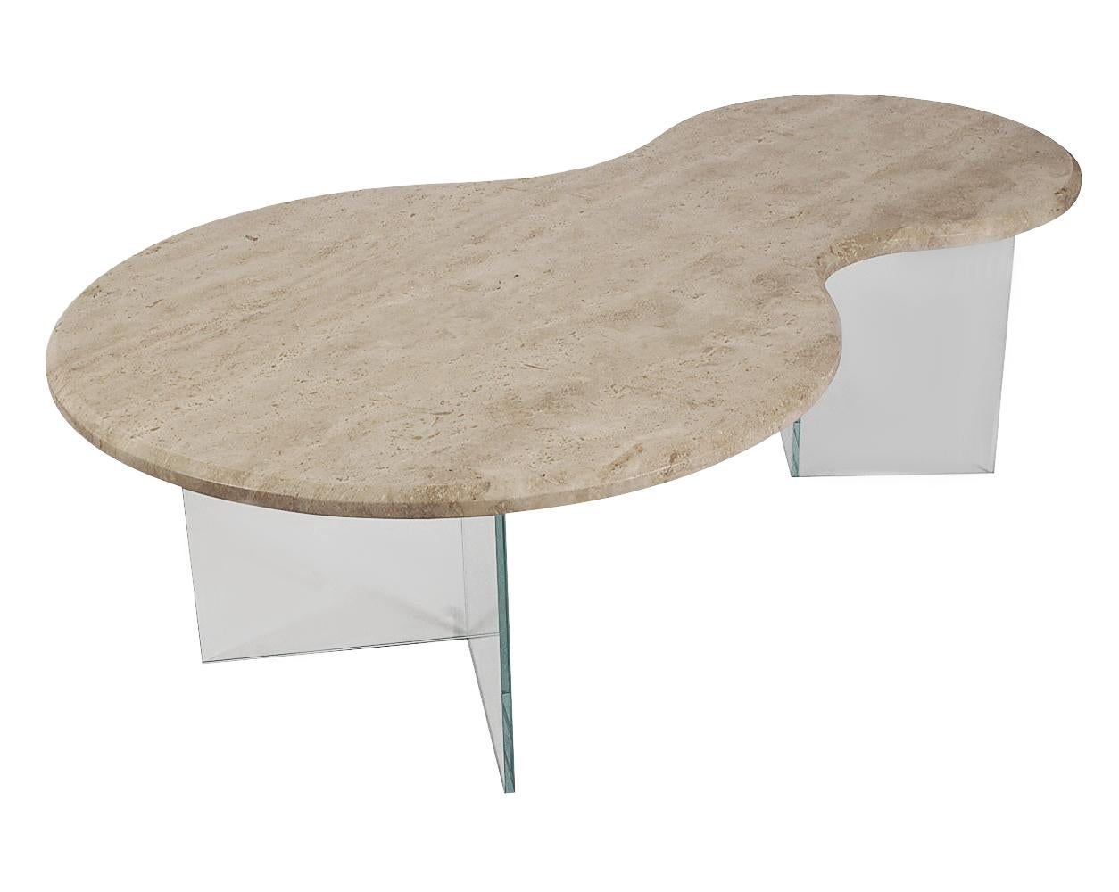 Table de cocktail flottante en marbre travertin de forme libre, de style italien moderne du milieu du siècle dernier en vente 2