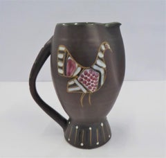 Mid Century Italian Modern Fratelli Fanciullacci Pottery Pitcher Vessel Birds
