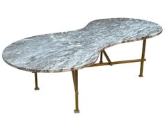 Mid Century Italian Modern Free-Form Marble Cocktail Table in Marble and Brass