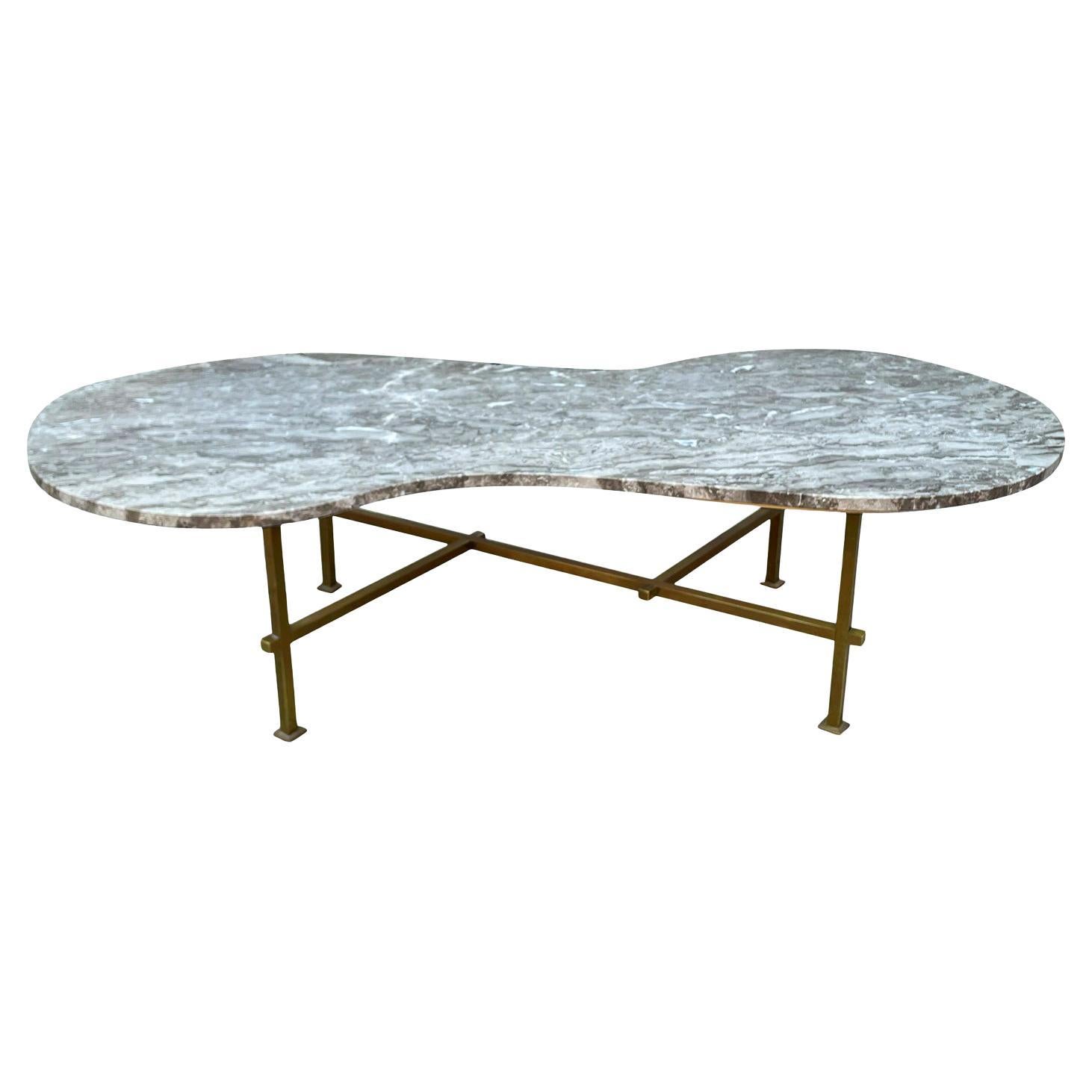 Mid Century Italian Modern Free-Form Marble Cocktail Table in Marble and Brass