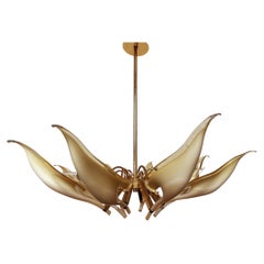 Mid Century Italian Modern Glass & Brass Murano Chandelier by Franco Luce