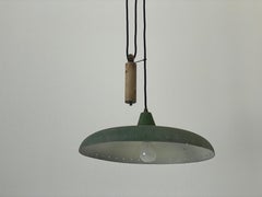 Mid-century Italian Modern Green Shade Counterweight Pendant Lamp, 1950s, Italy