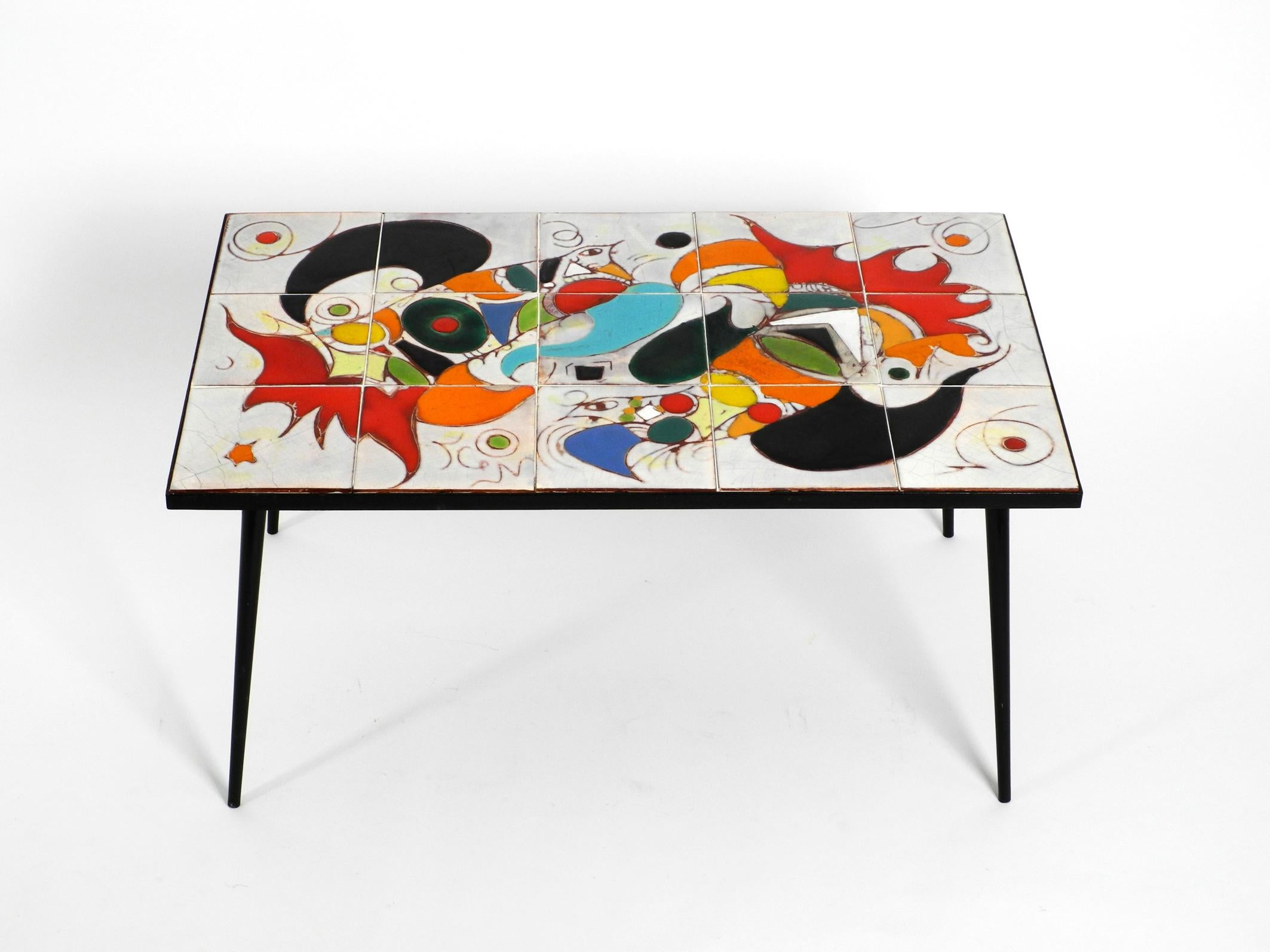 Midcentury Italian Modern Iron Table with Tiled Top and Abstract Motif For Sale 5