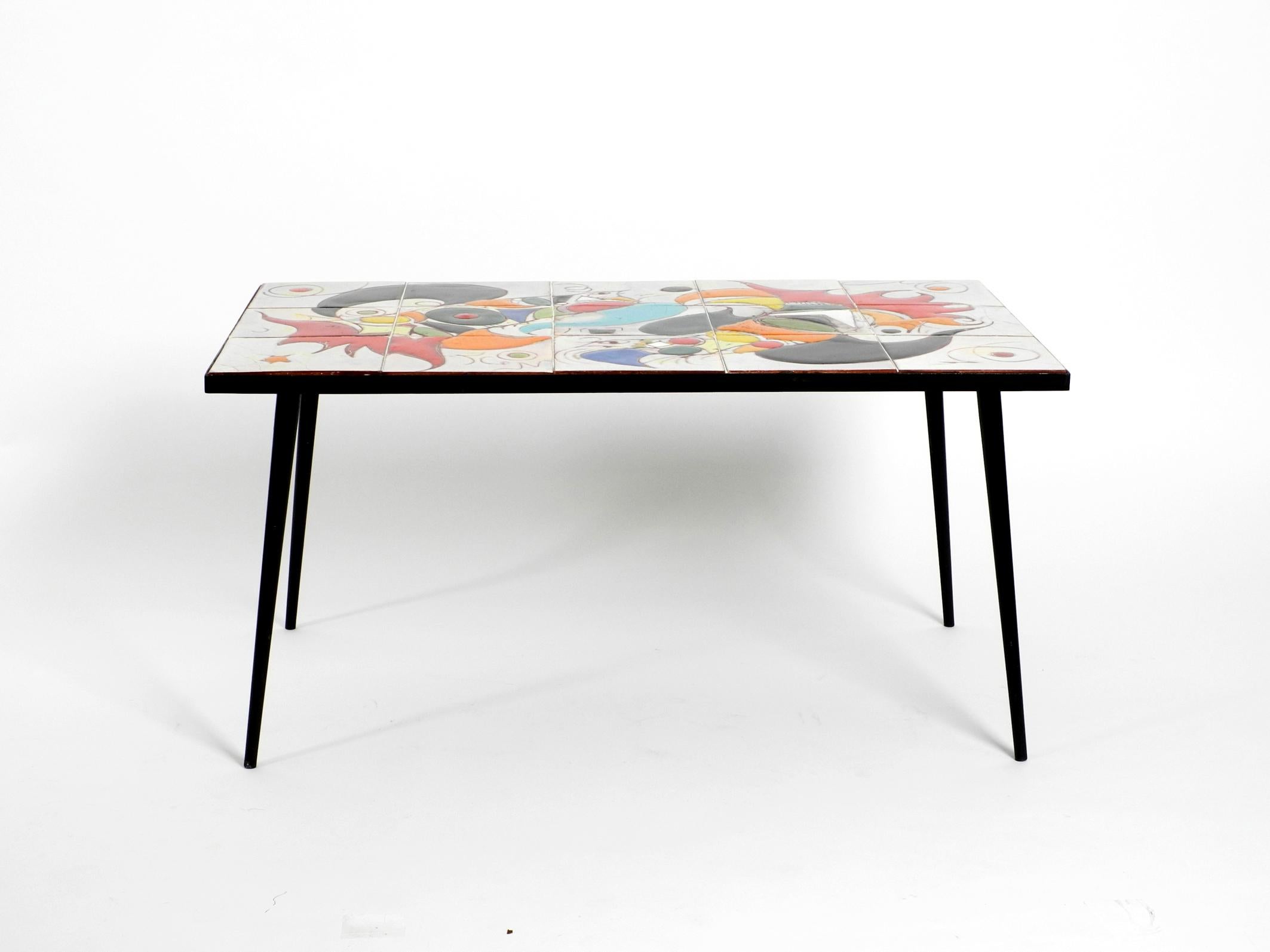 Midcentury Italian Modern Iron Table with Tiled Top and Abstract Motif For Sale 6