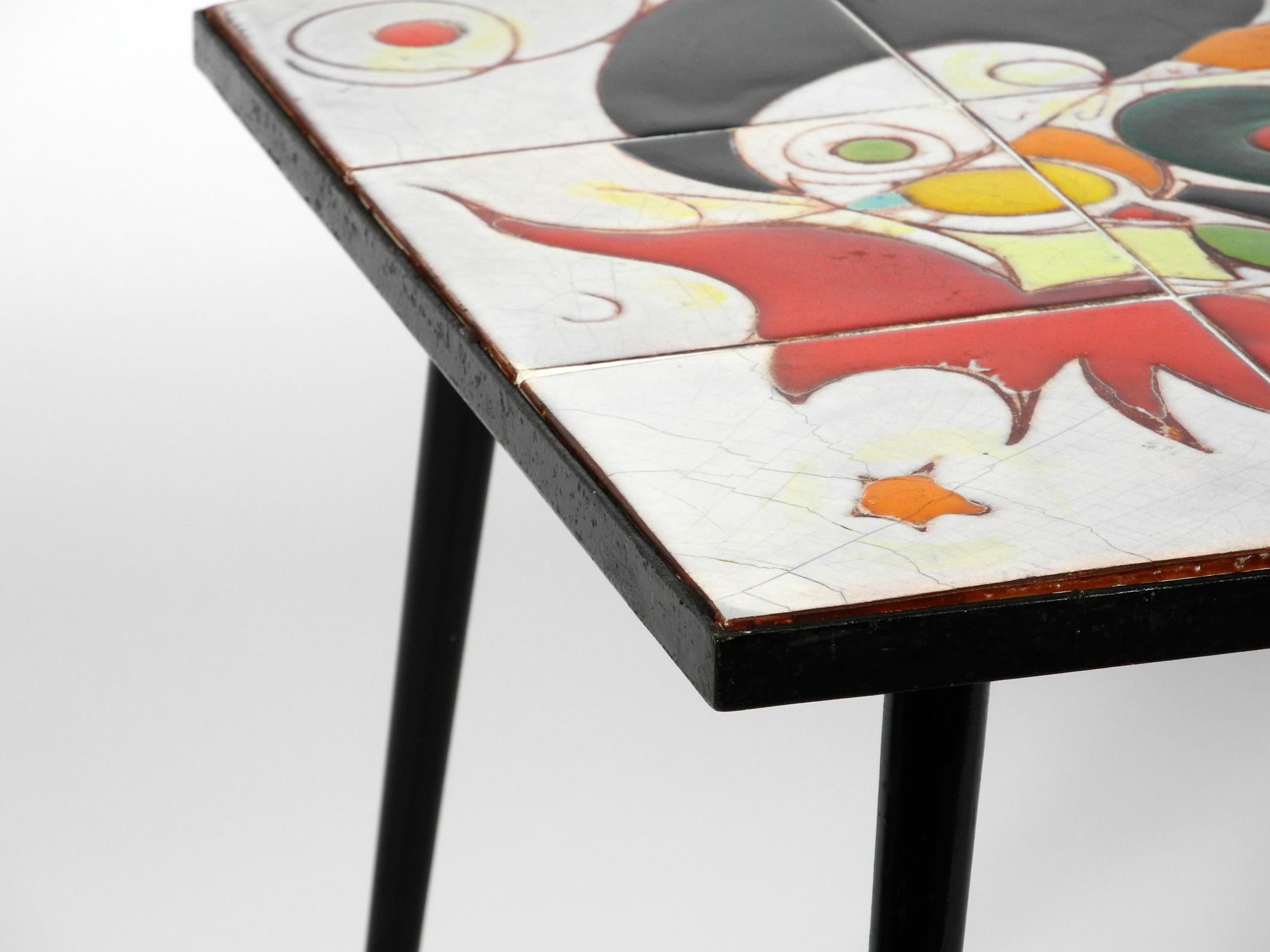 Midcentury Italian Modern Iron Table with Tiled Top and Abstract Motif For Sale 10