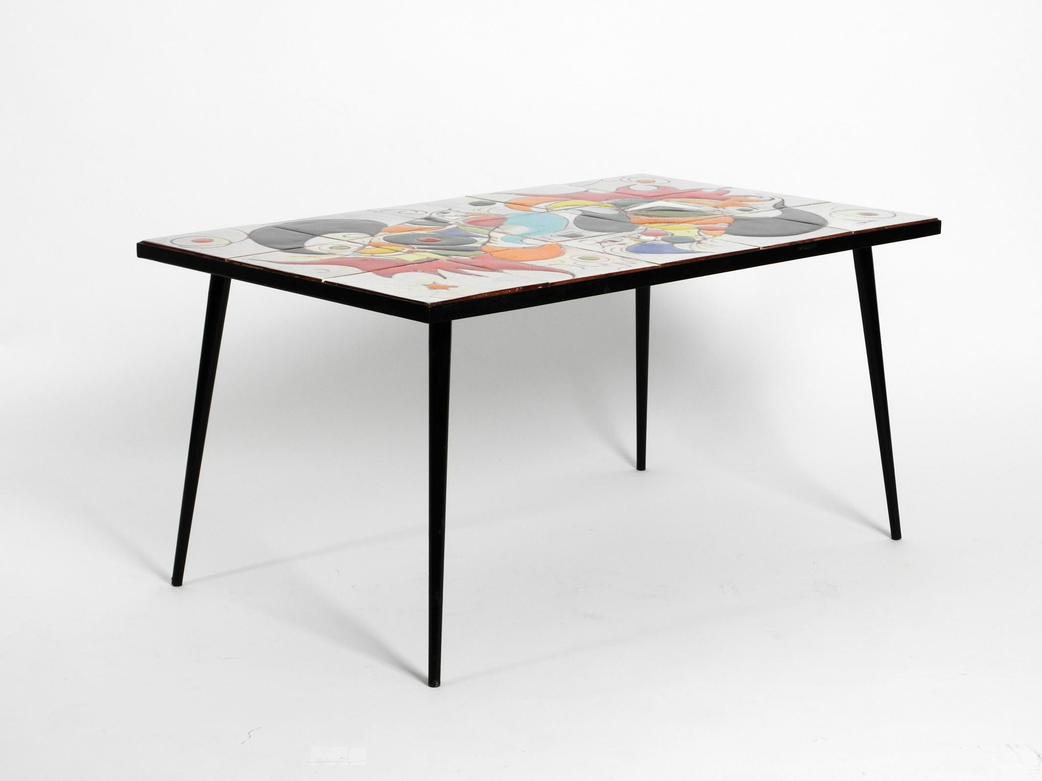 Mid-Century Modern Midcentury Italian Modern Iron Table with Tiled Top and Abstract Motif For Sale