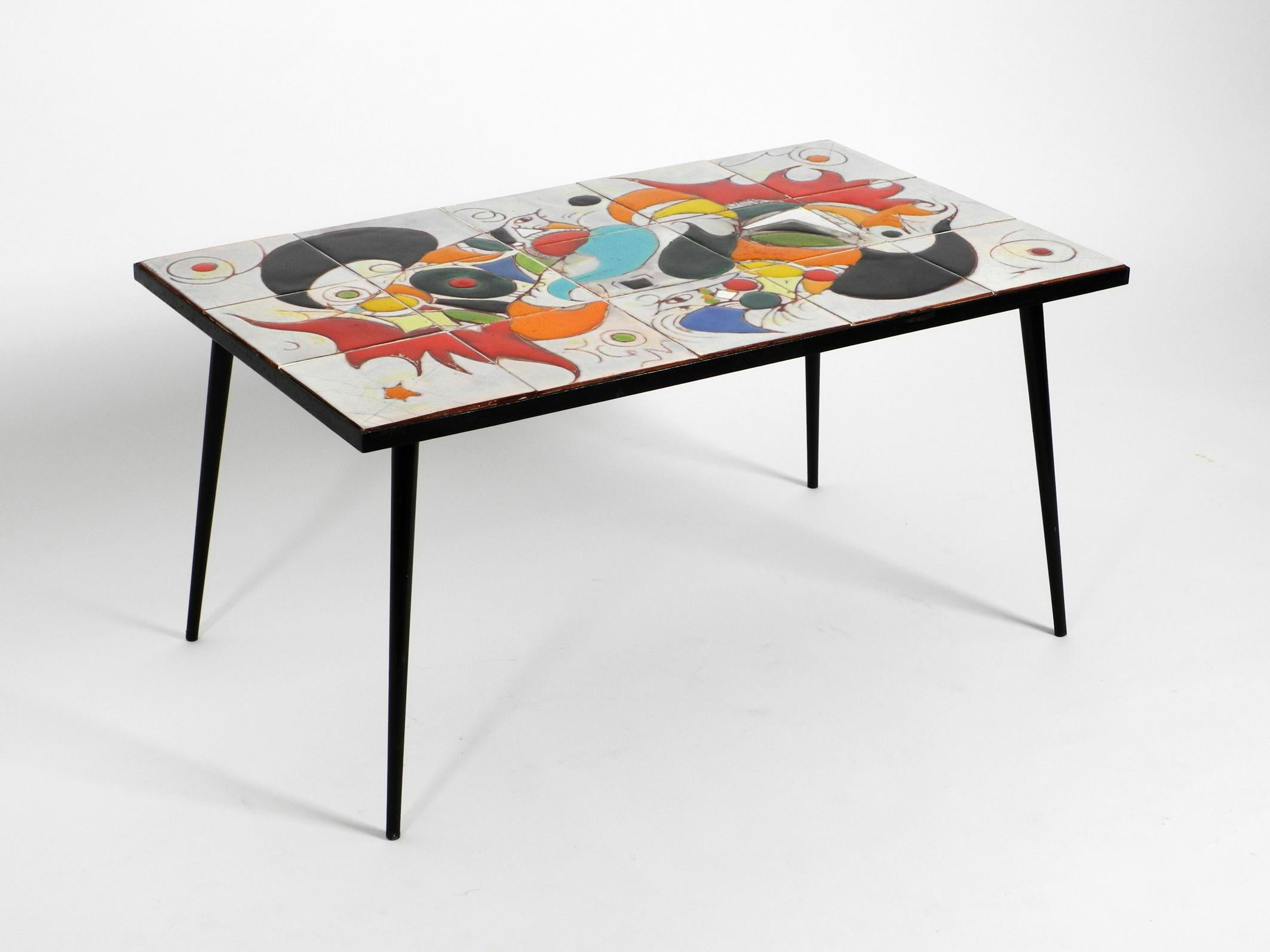 Midcentury Italian Modern Iron Table with Tiled Top and Abstract Motif In Good Condition For Sale In München, DE