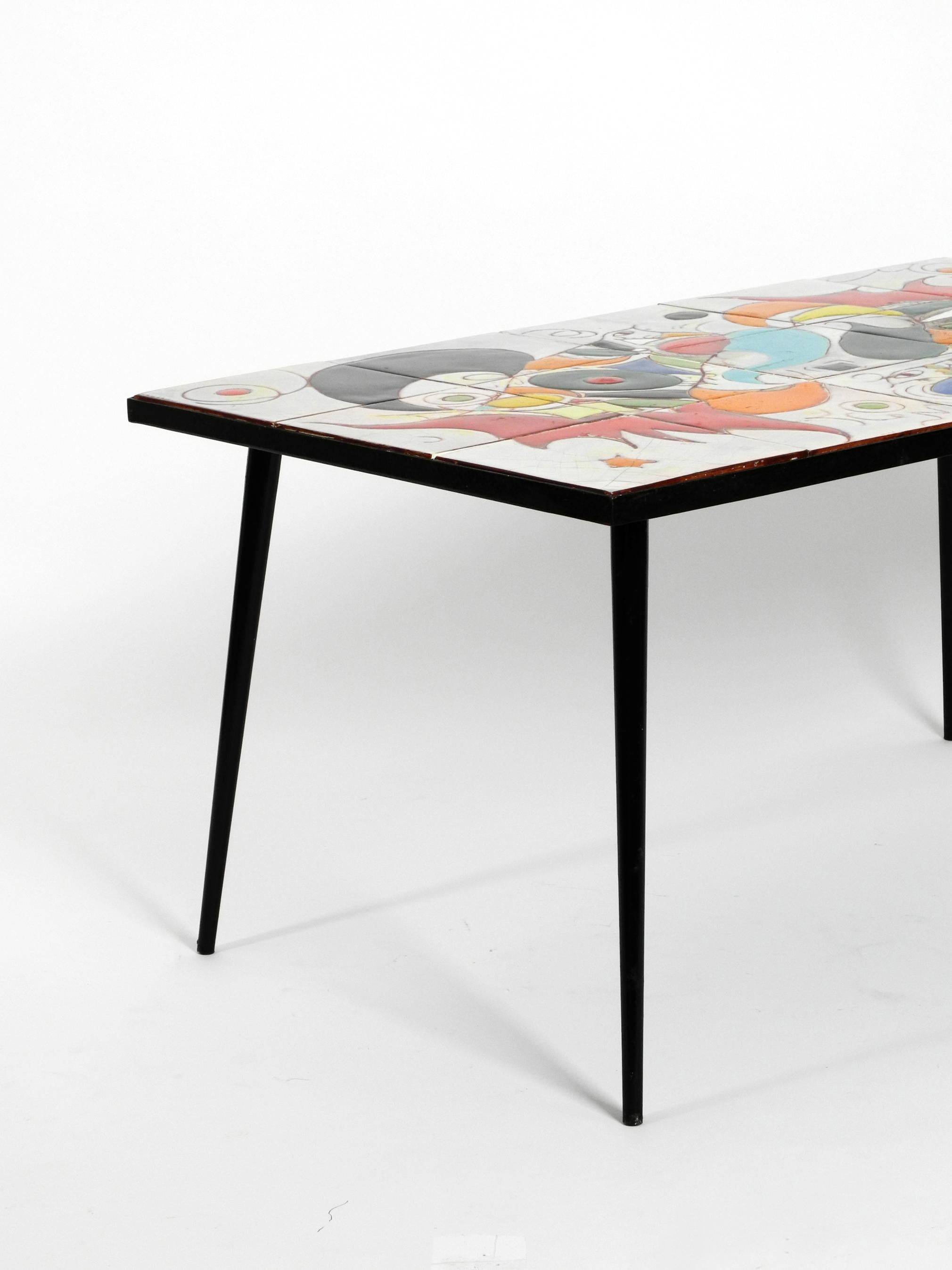 Mid-20th Century Midcentury Italian Modern Iron Table with Tiled Top and Abstract Motif For Sale