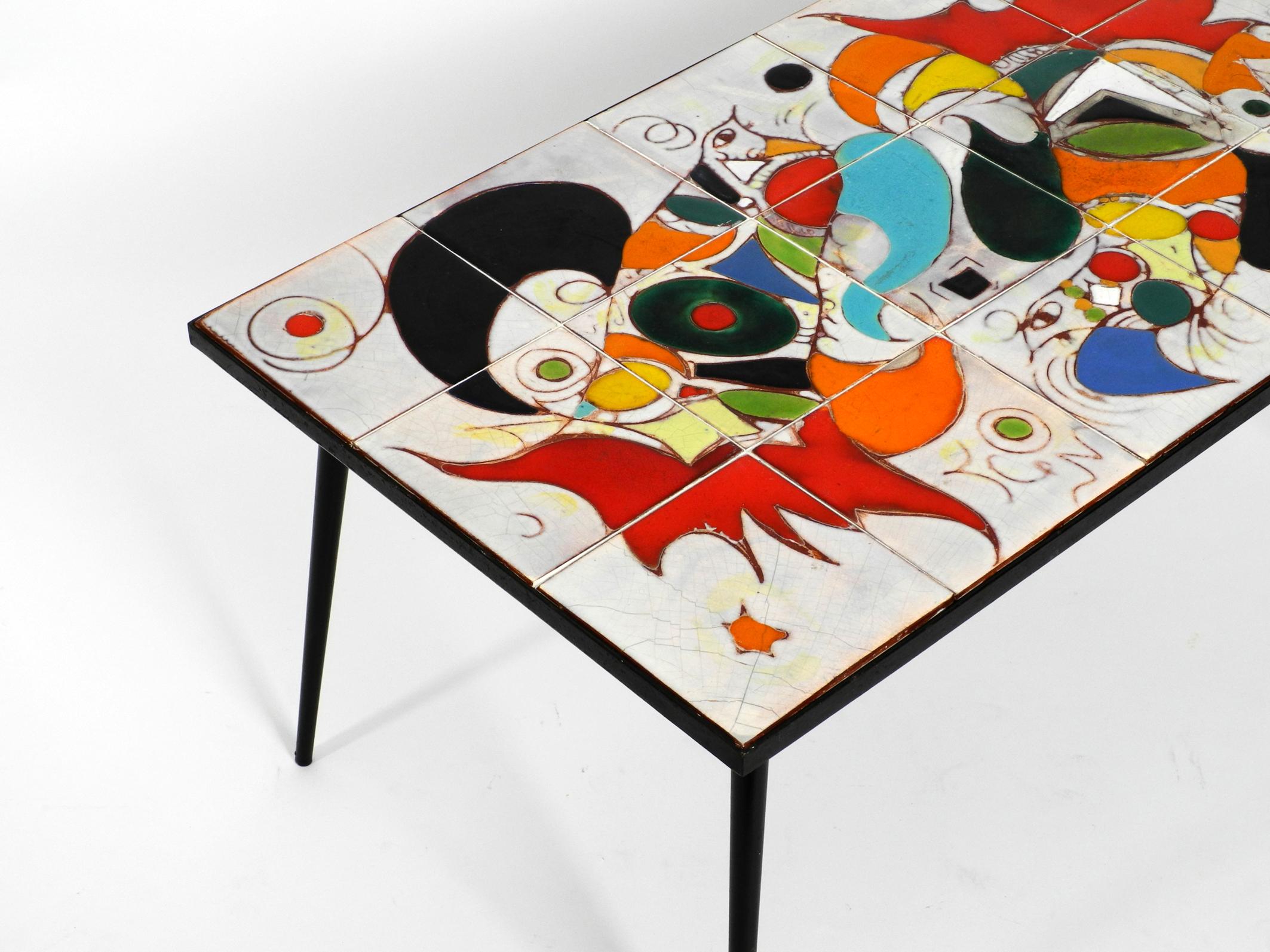 Midcentury Italian Modern Iron Table with Tiled Top and Abstract Motif For Sale 1