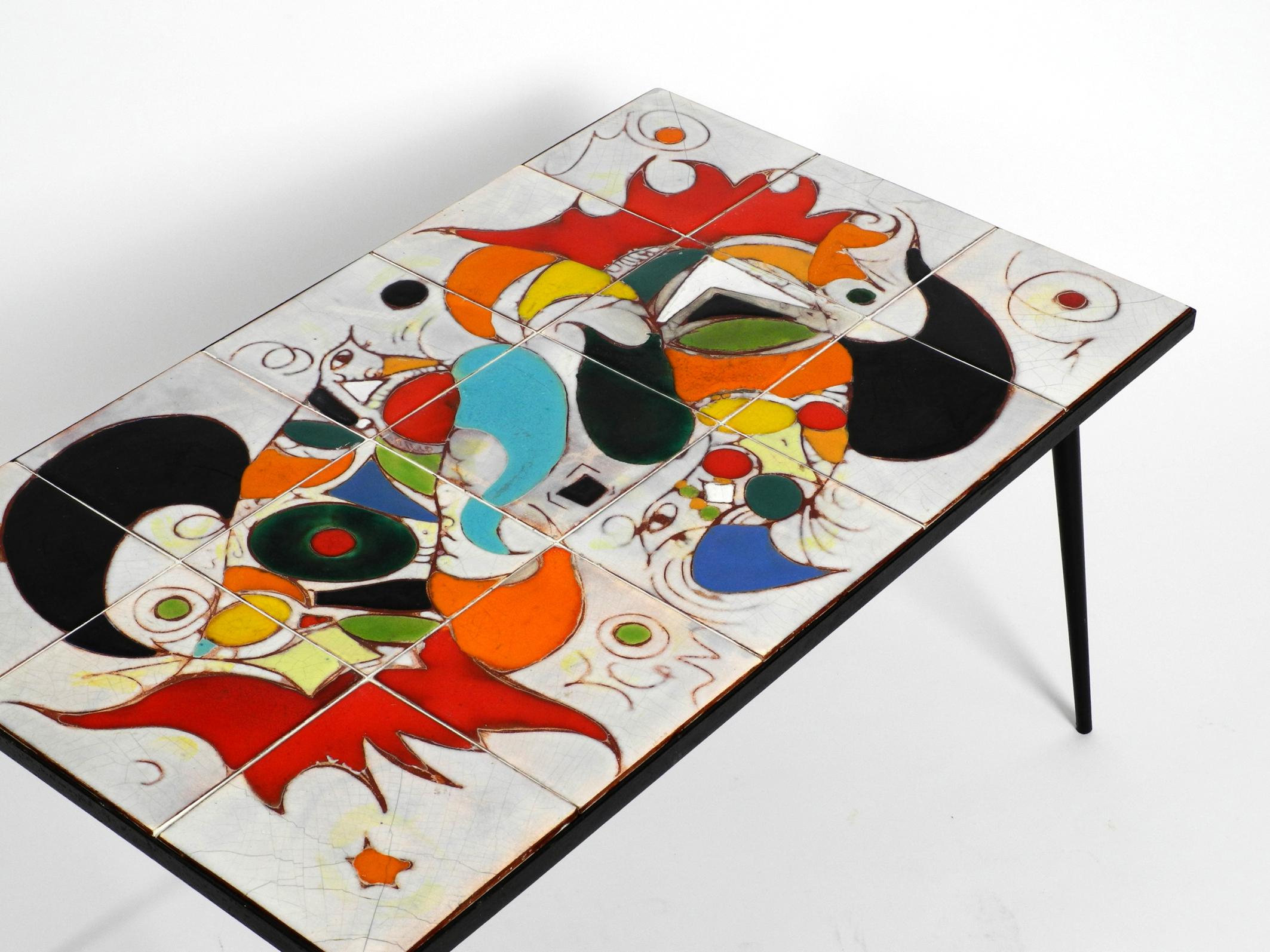 Midcentury Italian Modern Iron Table with Tiled Top and Abstract Motif For Sale 2