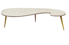 Mid Century Italian Modern Kidney Shape Marble Cocktail Table with Brass Legs