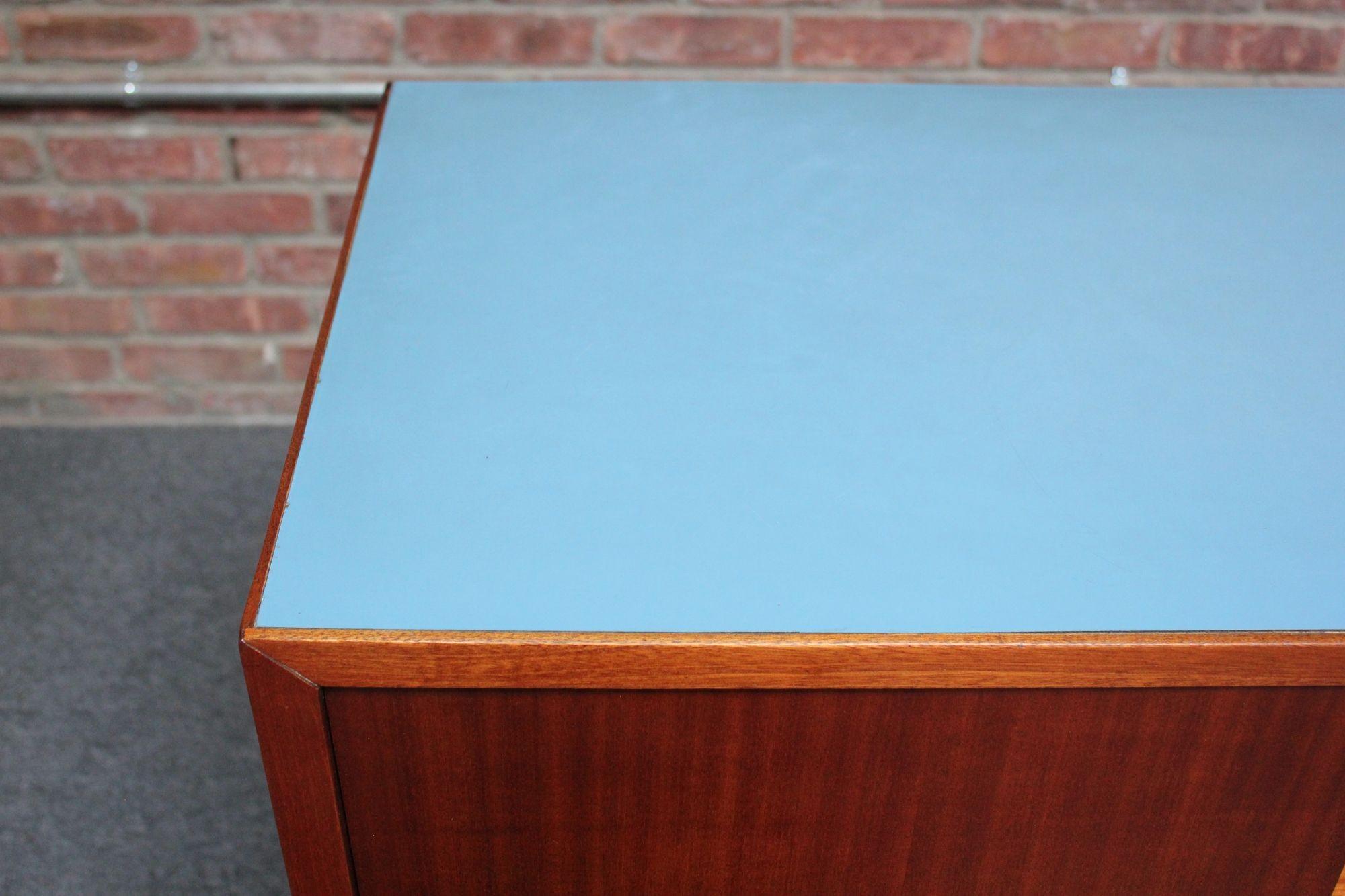 Mid-Century Italian Modern Mahogany Credenza with Blue Laminate Surface For Sale 6