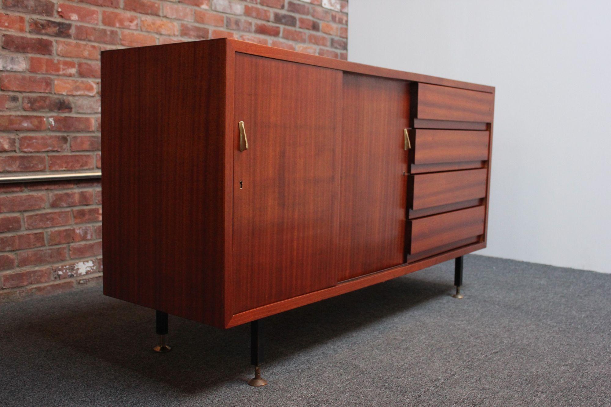 Mid-Century Italian Modern Mahogany Credenza with Blue Laminate Surface For Sale 9