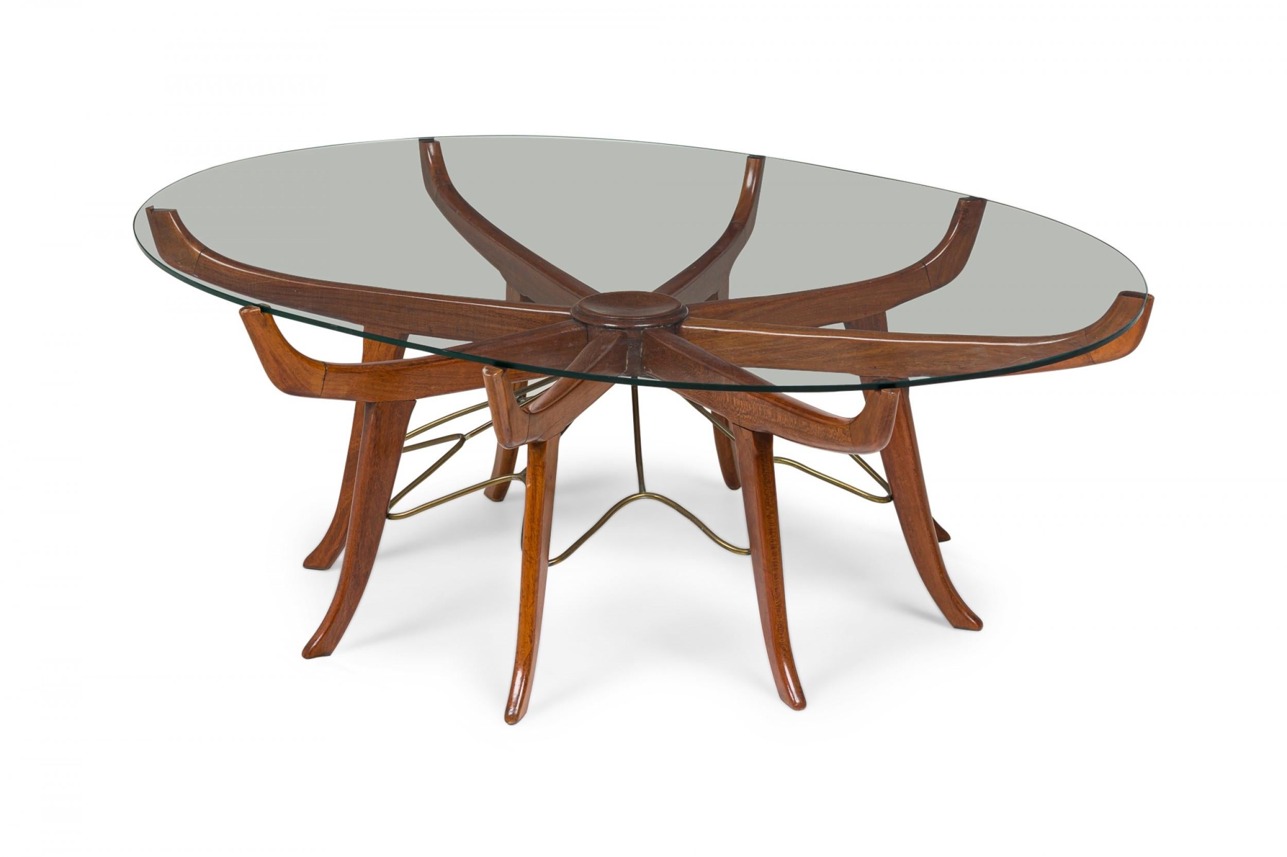 Midcentury (1950s) Italian Modern mahogany, steel and glass oval coffee table (Attributed to Carlo de Carli).