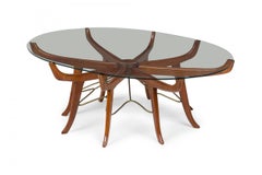 Midcentury Italian Modern Mahogany, Steel & Glass Coffee Table