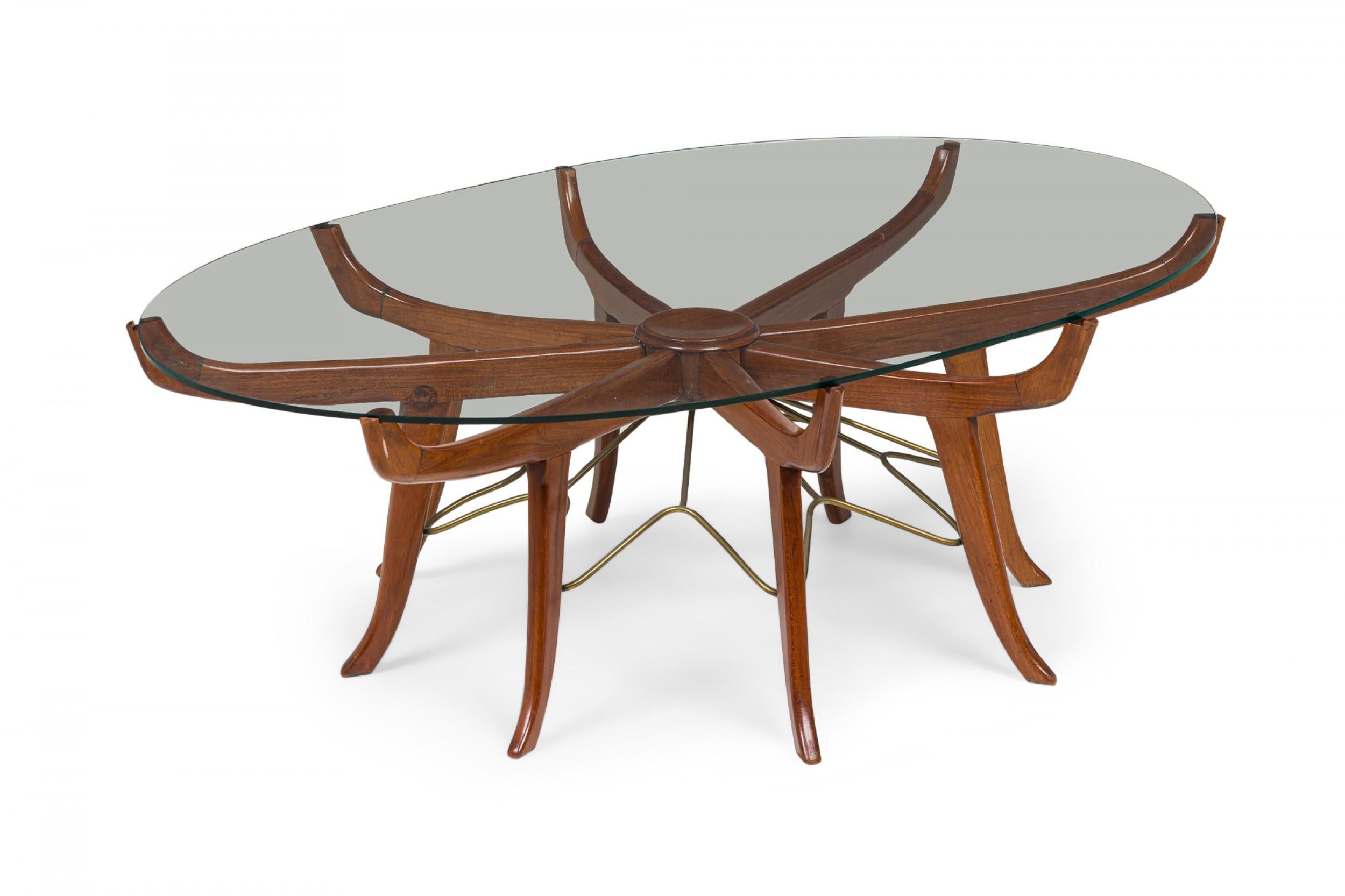 Midcentury Italian Modern Mahogany, Steel & Glass Coffee Table In Good Condition For Sale In New York, NY