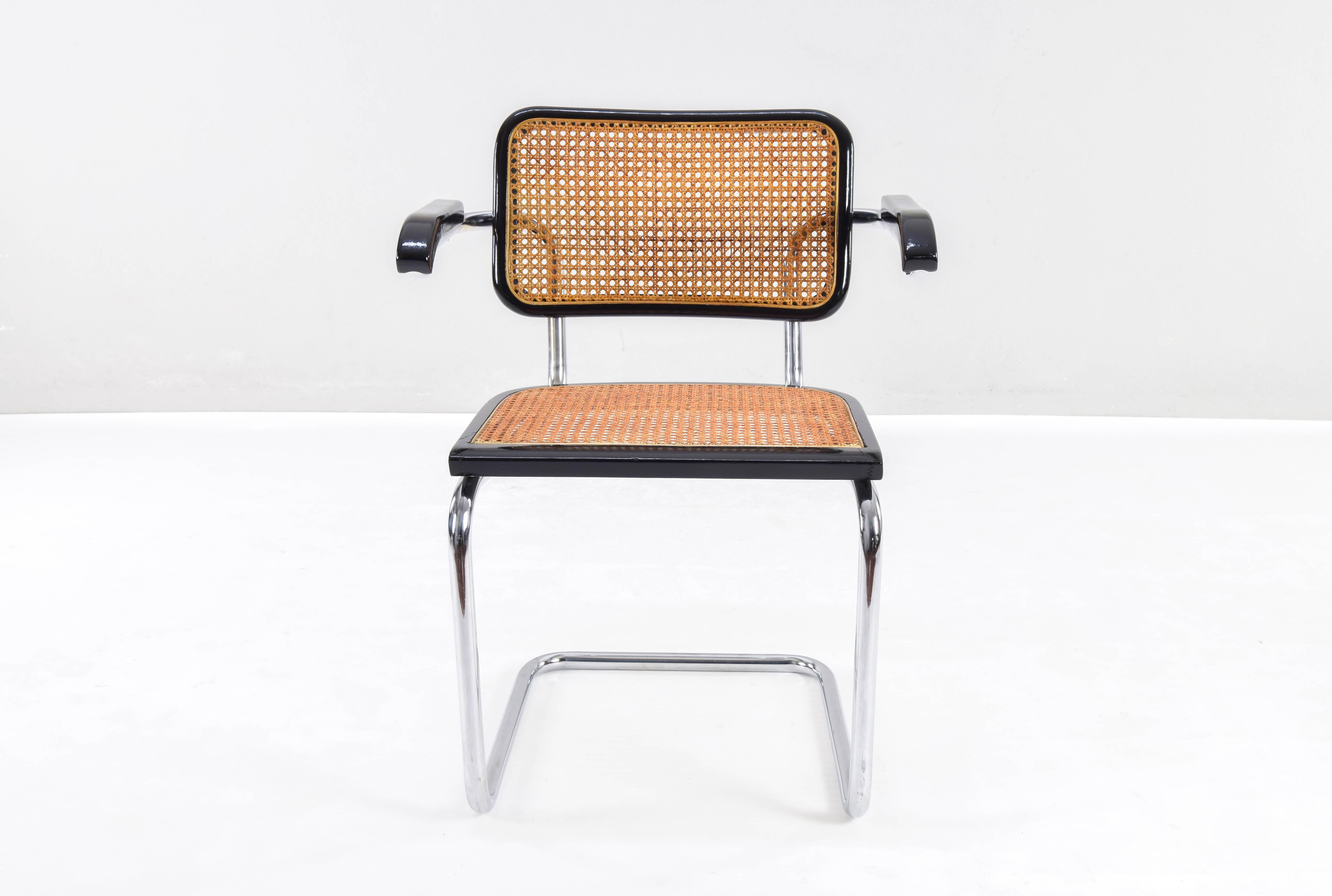 Lacquered Mid-Century Italian Modern Marcel Breuer B64 Cesca Chair Armchair, 70s