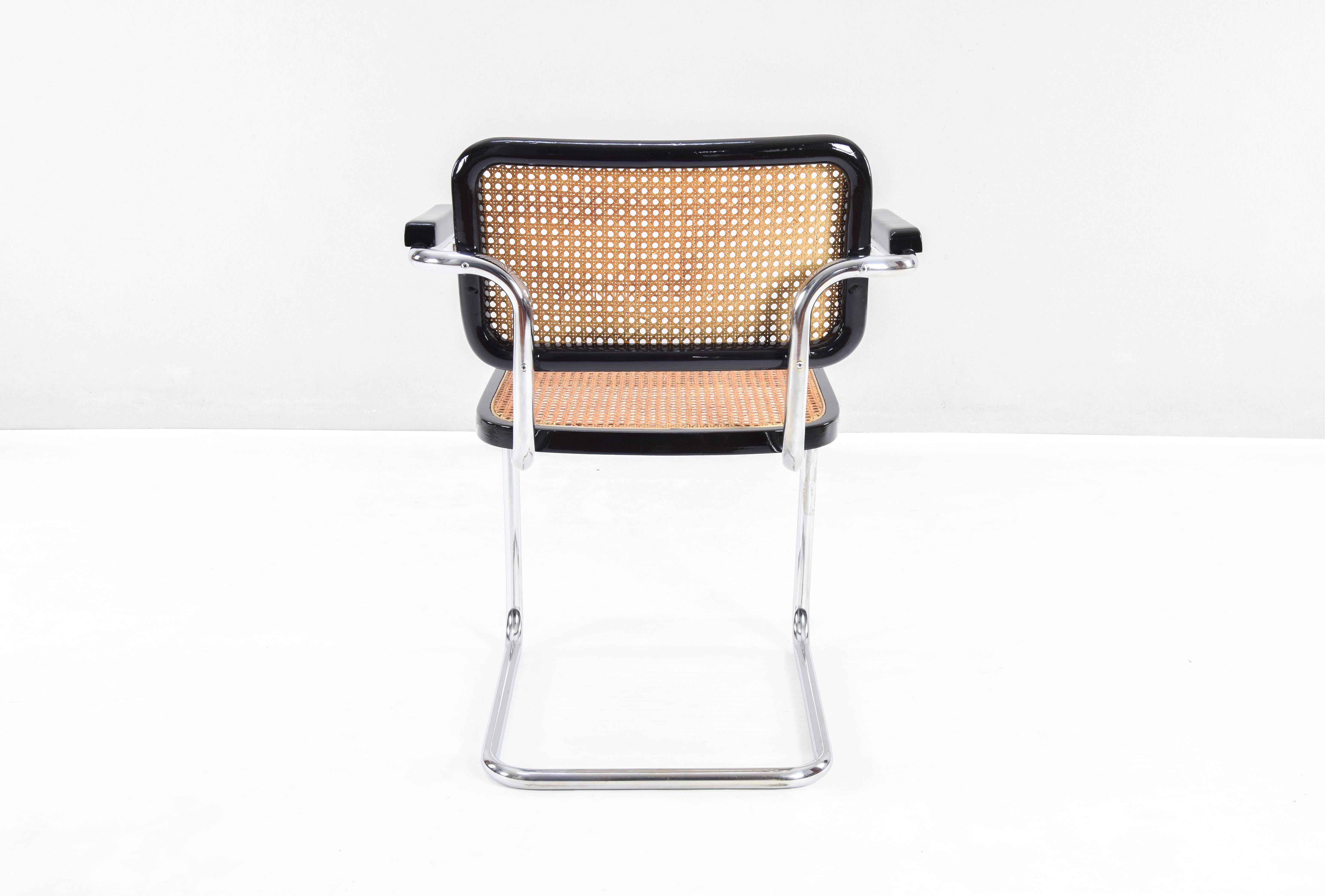 Natural Fiber Mid-Century Italian Modern Marcel Breuer B64 Cesca Chair Armchair, 70s