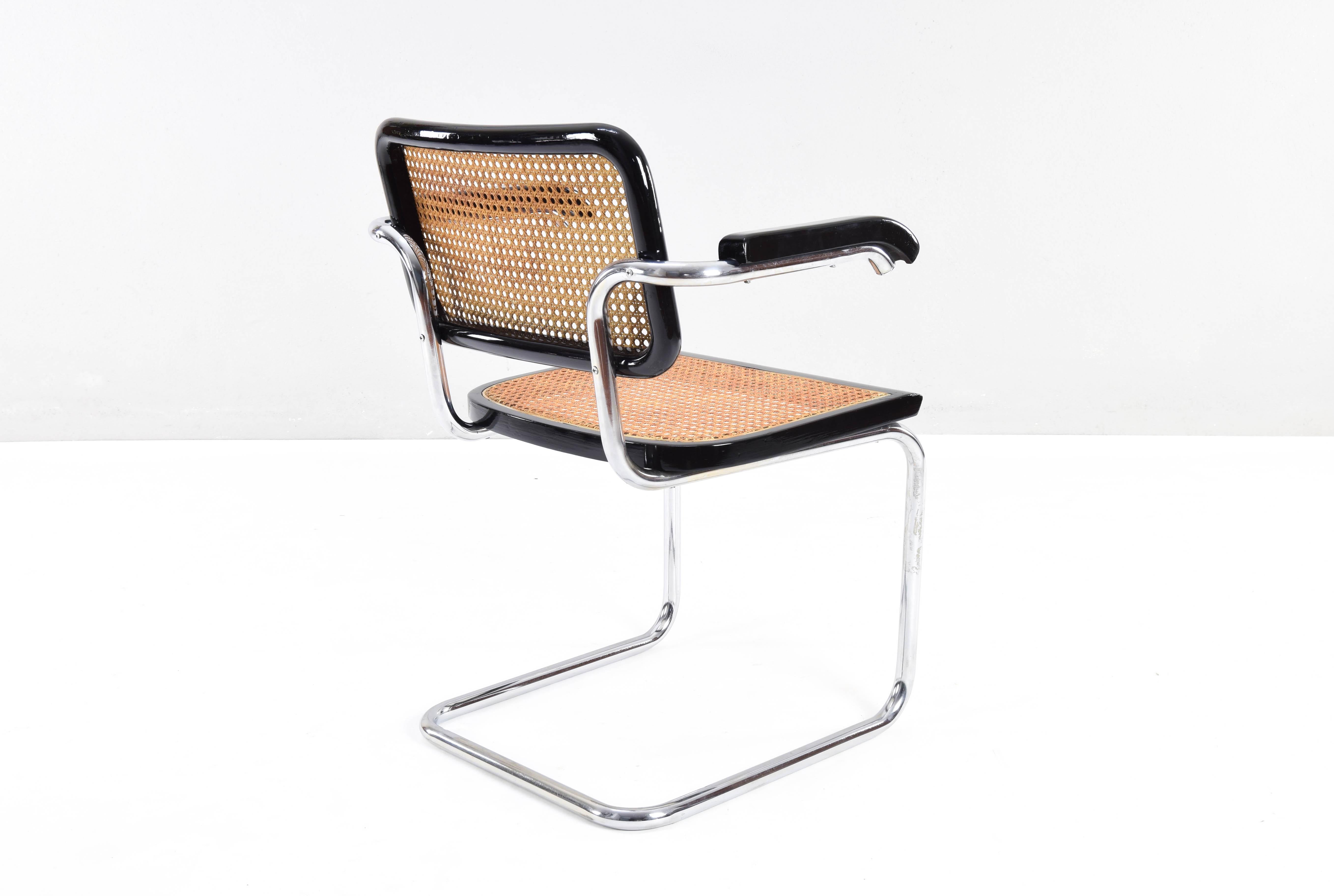 Mid-Century Italian Modern Marcel Breuer B64 Cesca Chair Armchair, 70s 1
