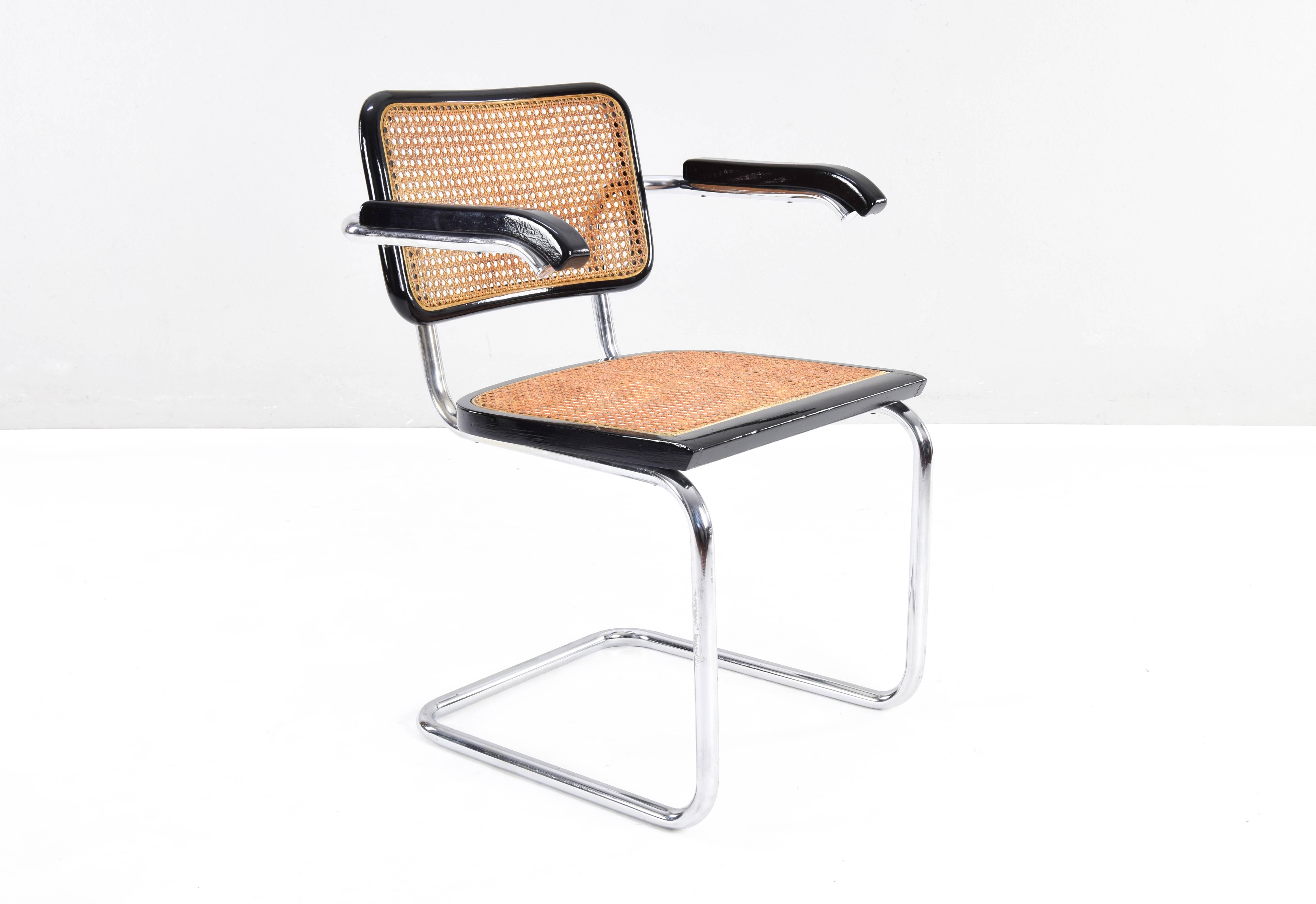 Mid-Century Italian Modern Marcel Breuer B64 Cesca Chair Armchair, 70s 3