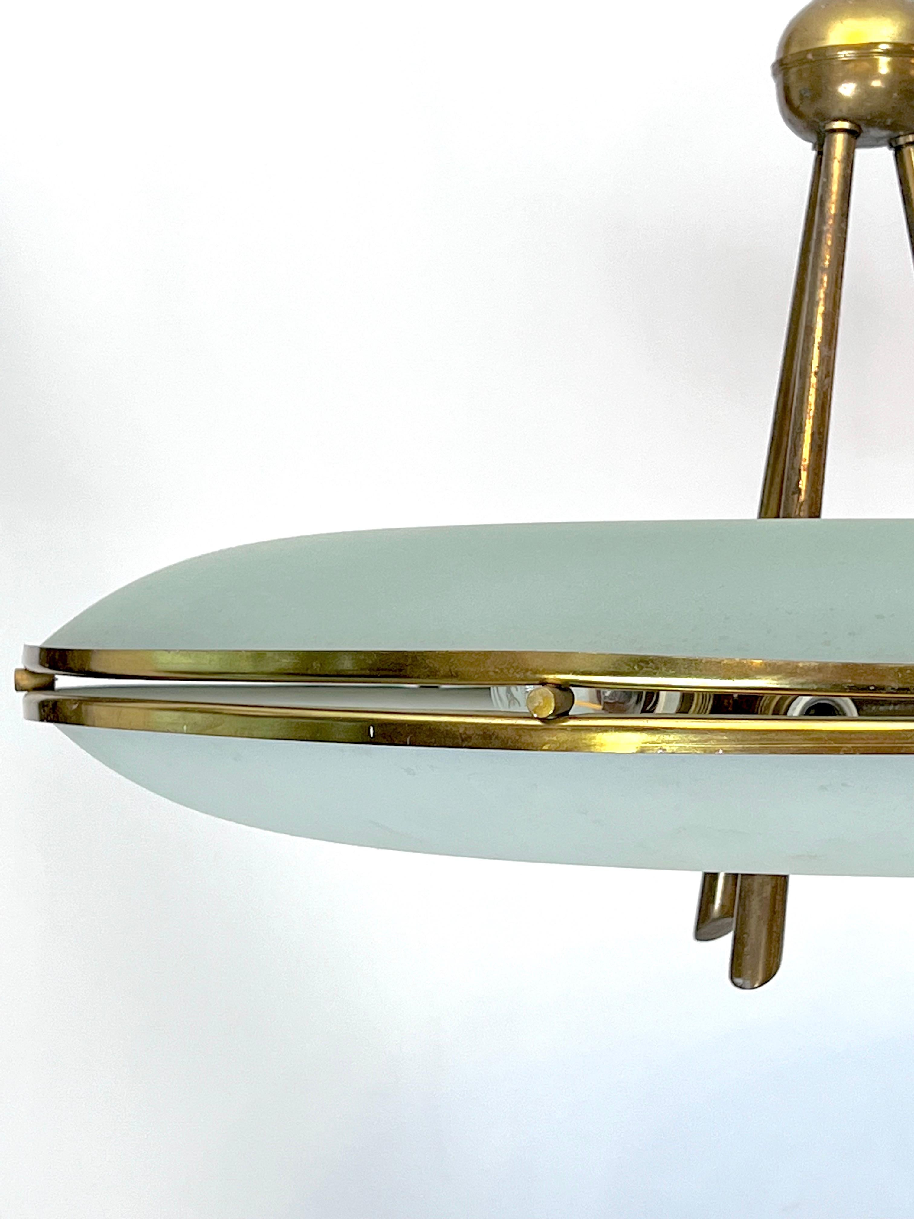 Mid-Century Italian Modern Max Ingrand Style Curved Glass Chandelier. 1950s For Sale 4