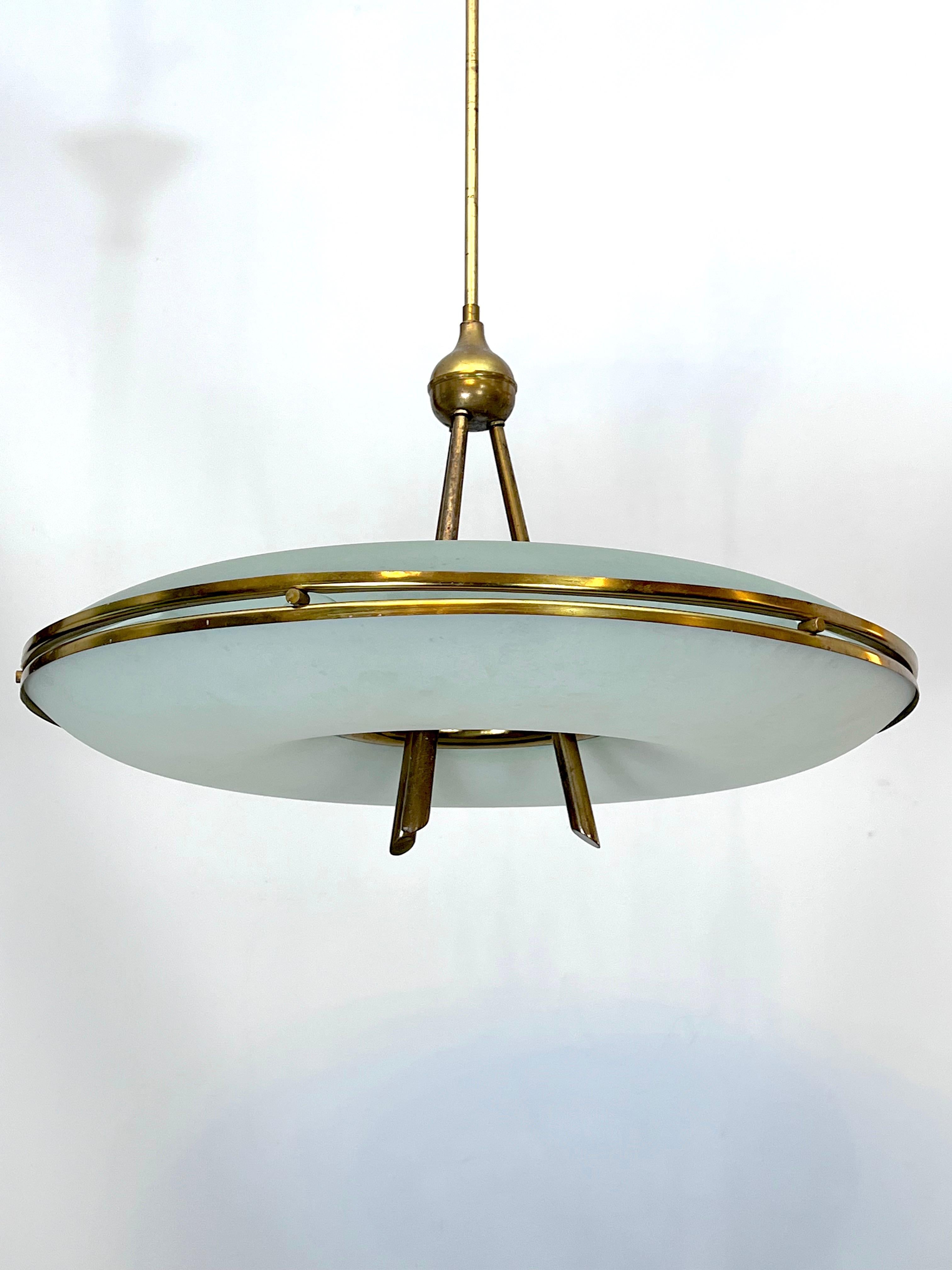 Mid-Century Italian Modern Max Ingrand Style Curved Glass Chandelier. 1950s For Sale 5