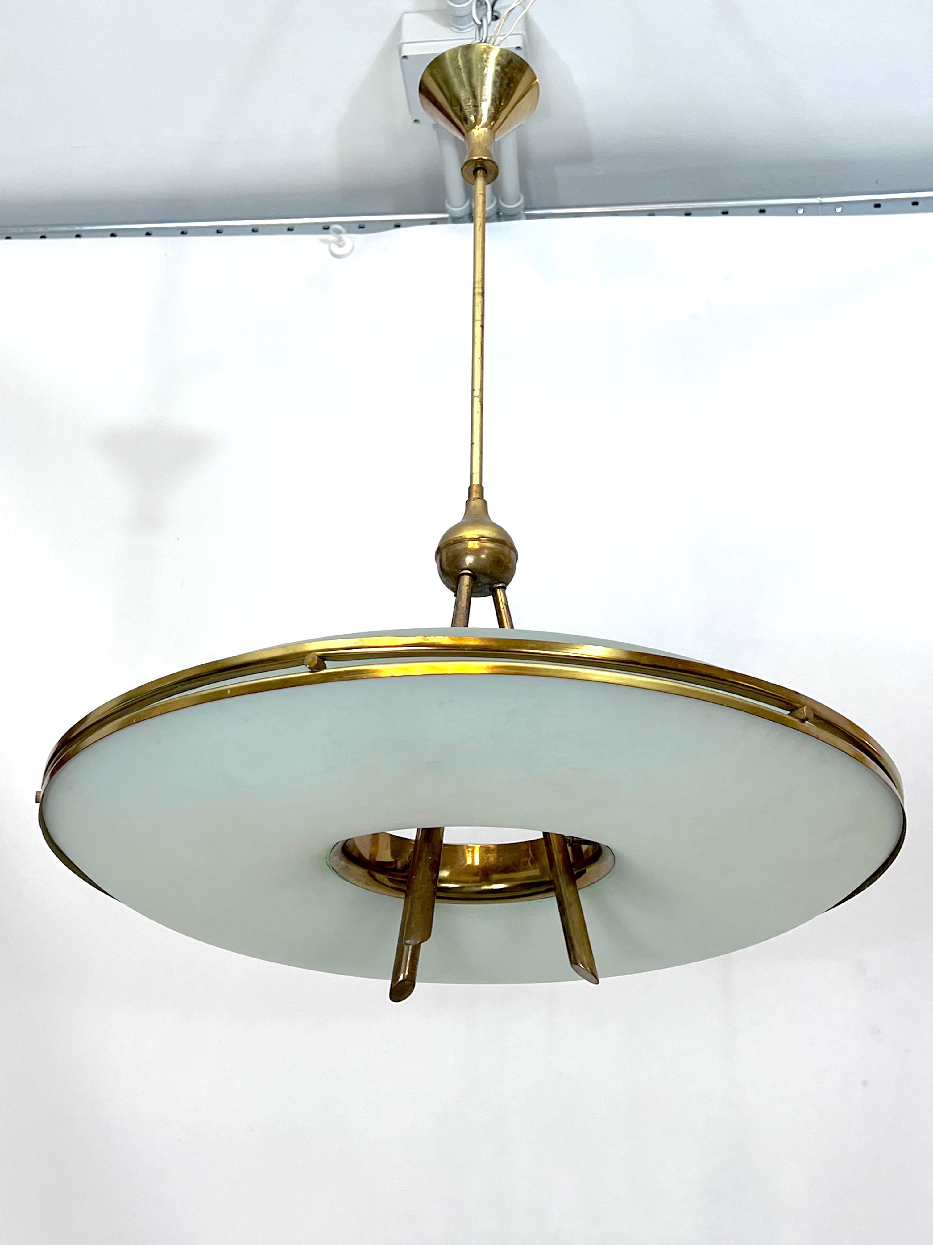 Mid-Century Italian Modern Max Ingrand Style Curved Glass Chandelier. 1950s For Sale 6