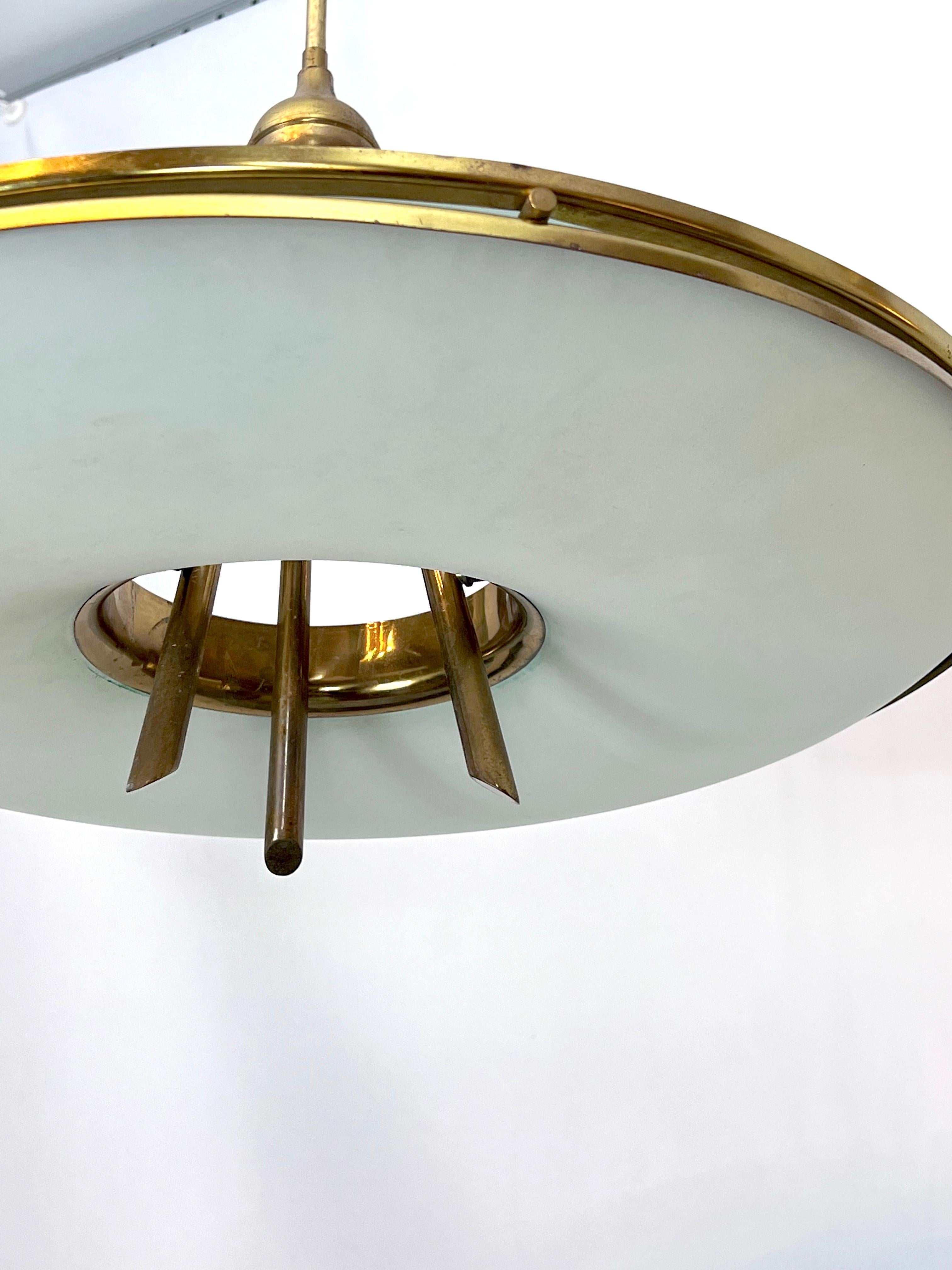 Mid-Century Italian Modern Max Ingrand Style Curved Glass Chandelier. 1950s For Sale 8