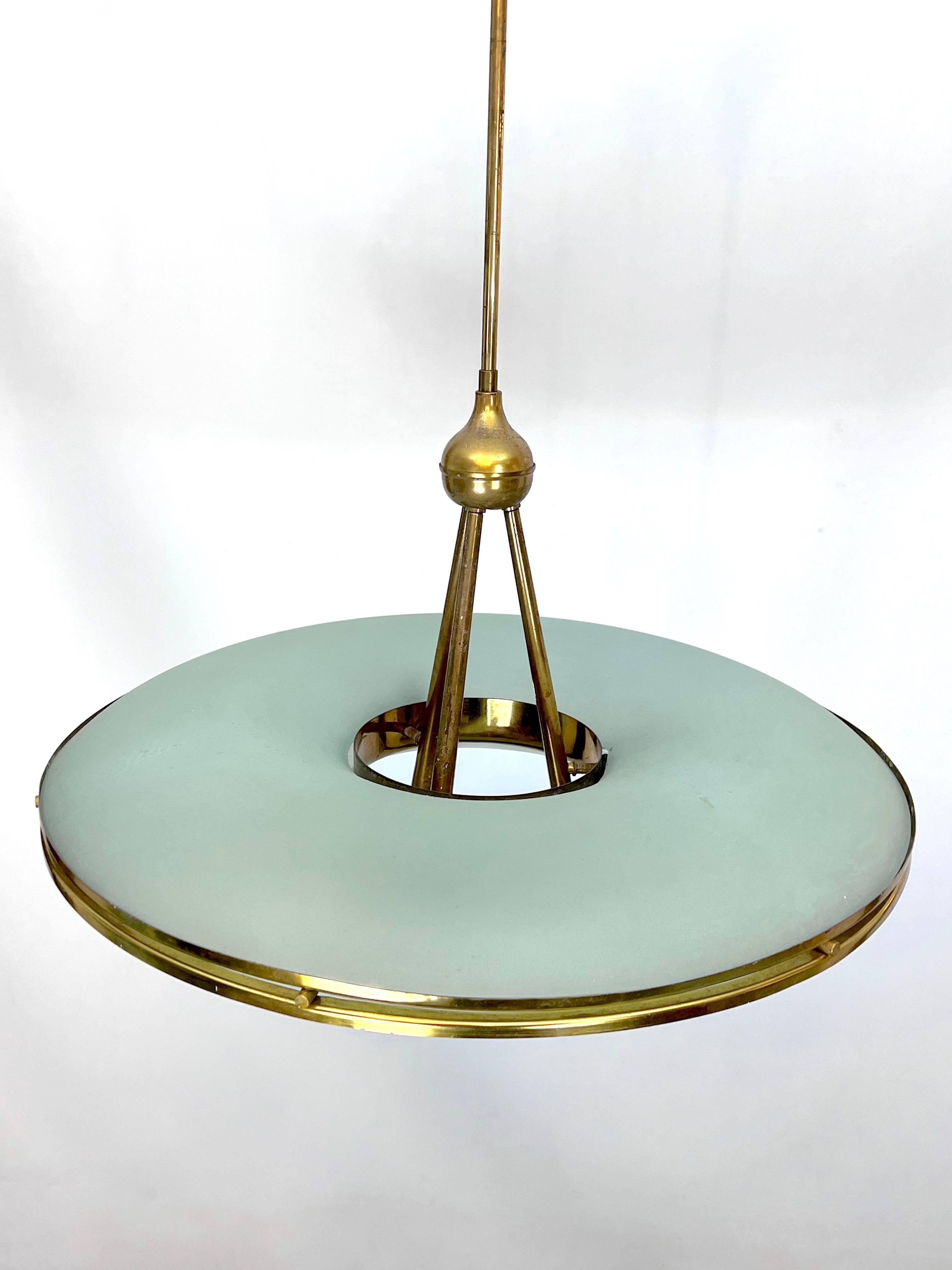 Mid-Century Italian Modern Max Ingrand Style Curved Glass Chandelier. 1950s For Sale 3