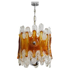 Vintage Midcentury Italian Modern Mazzega Amber and Clear Lava Murano Chandelier, 1960s