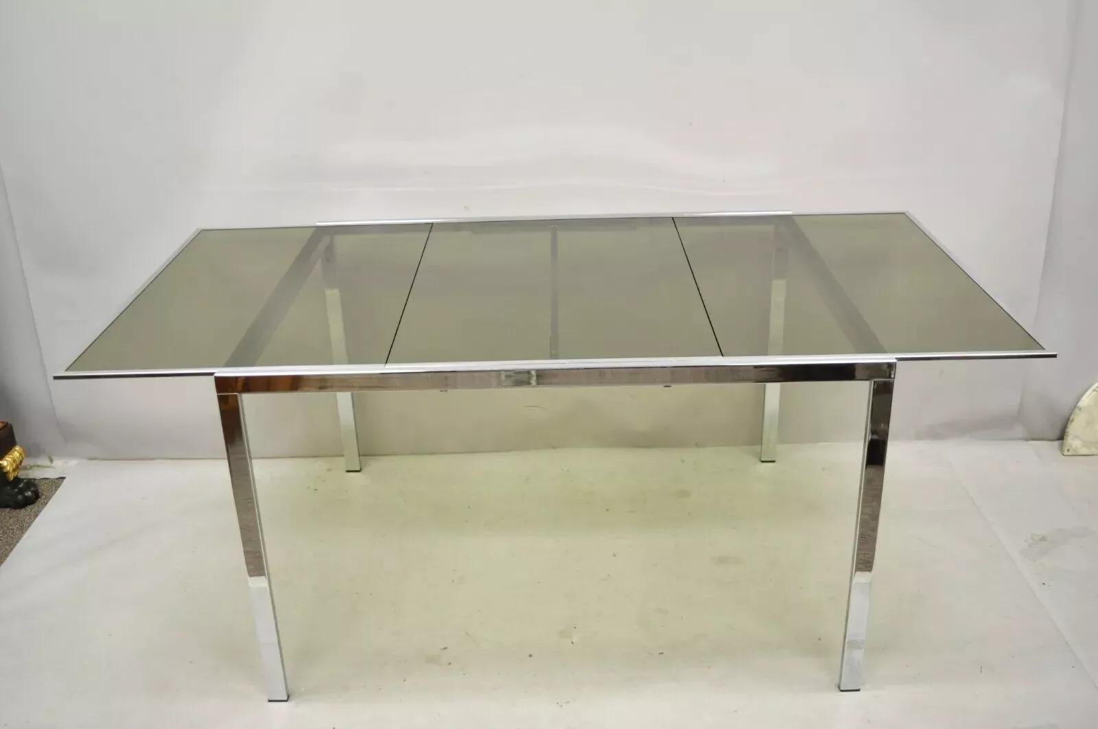 Mid Century Italian Modern Milo Baughman Chrome & Glass Extension Dining Table 6