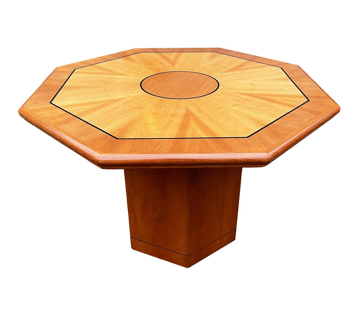 Mid Century Italian Modern Mixed Wood Octagonal Center Table or Dining Table  In Good Condition For Sale In Philadelphia, PA