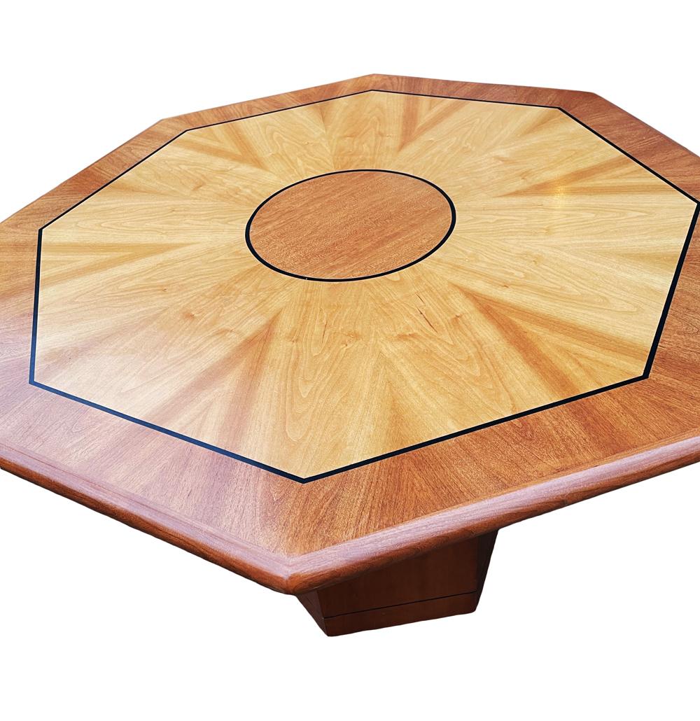 Mid Century Italian Modern Mixed Wood Octagonal Center Table or Dining Table  For Sale 1