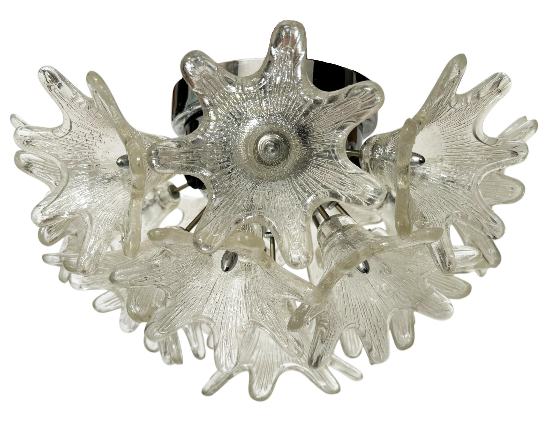 Stainless Steel Mid Century Italian Modern Murano Glass Flower Sputnik Light by Venini for VeArt For Sale