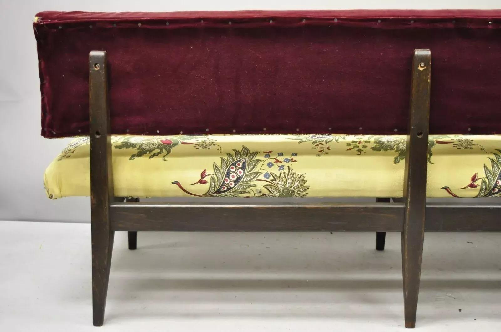 Mid Century Italian Modern Oak Wood Banquette Settee Bench After Paolo Buffa 4