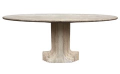 Mid Century Italian Modern Oval Travertine Marble Dining Table by Carlo Scarpa