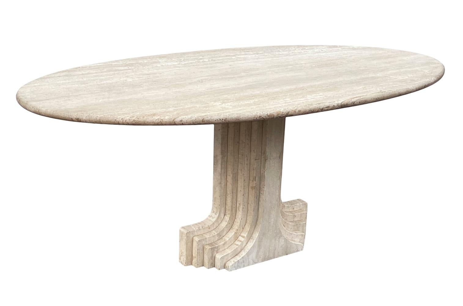 Mid Century Italian Modern Oval Travertine Marble Dining Table by Carlo Scarpa 1