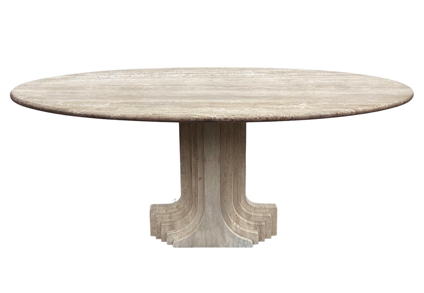 Mid Century Italian Modern Oval Travertine Marble Dining Table by Carlo Scarpa 2