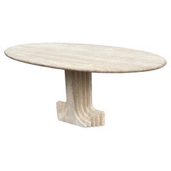 Mid Century Italian Modern Oval Travertine Marble Dining Table by Carlo Scarpa