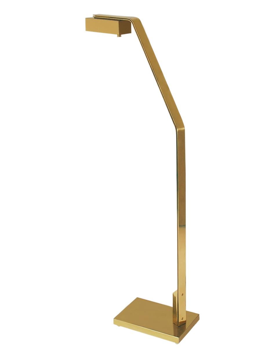 Midcentury Italian Modern Polished Brass Reading Floor Lamp by Casella In Good Condition In Philadelphia, PA