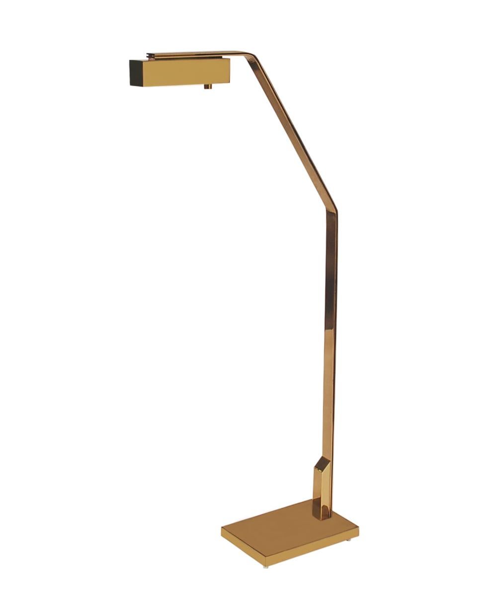 Late 20th Century Midcentury Italian Modern Polished Brass Reading Floor Lamp by Casella