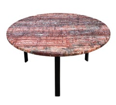 Mid Century Italian Modern Red Onyx Marble & Bronze Circular Cocktail Table