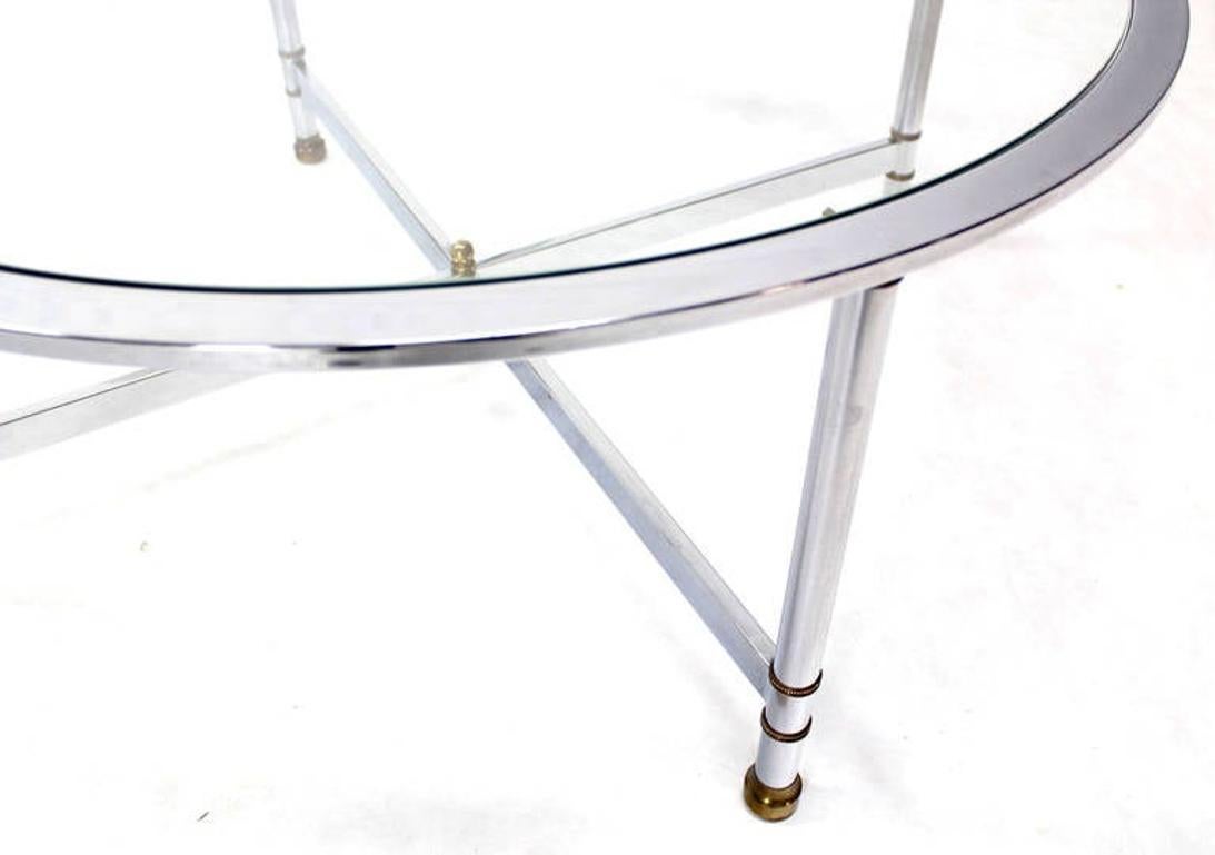 20th Century Mid Century Italian Modern Round Chrome & Brass Base Glass Top Coffee Table Mint For Sale