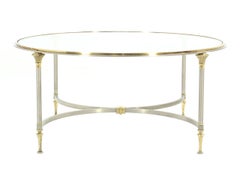 Mid Century Italian Modern Round Glass Top Brass Chrome/Pewter Coffee Table MINT