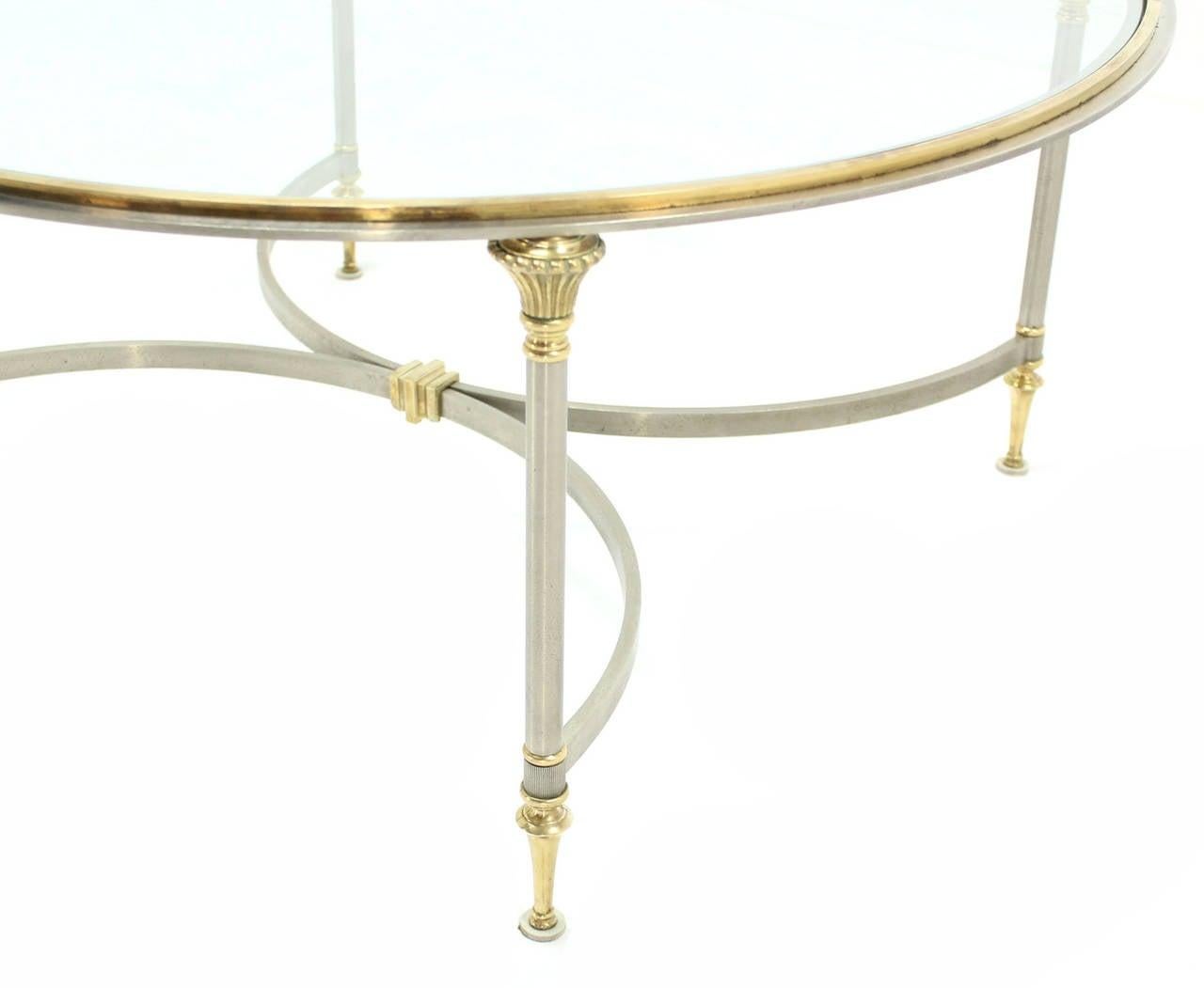 Mid Century Italian Modern Round Glass Top Brass Chrome/Pewter Coffee Table MINT For Sale 1